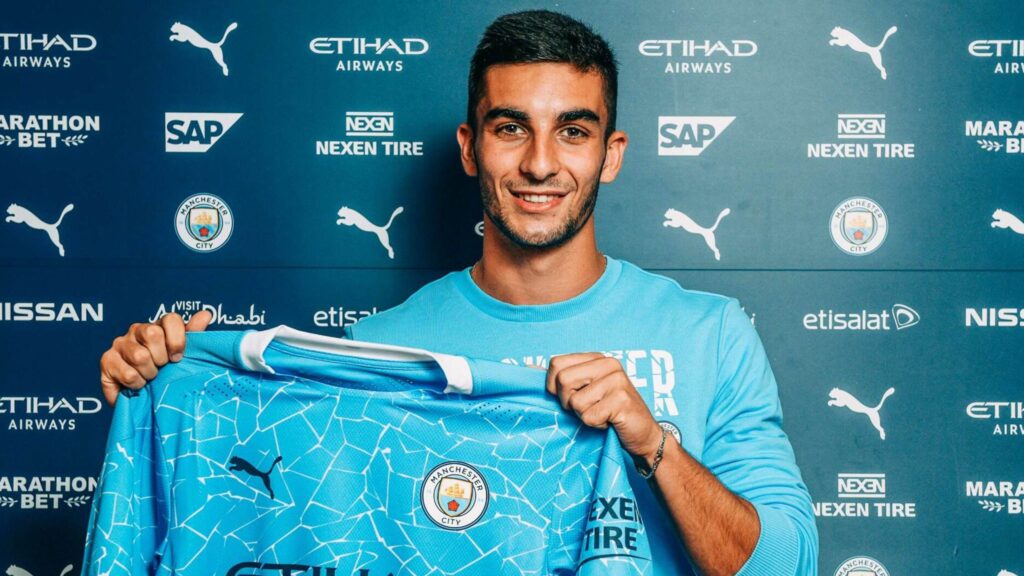 Ferran Torres during his signing at Manchester City